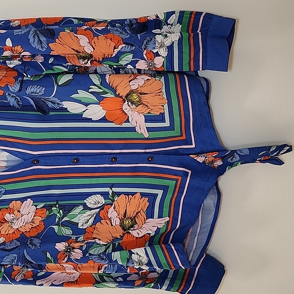 Anthropologie Blue Floral Tie-Front Blouse - Picture 7 of 16